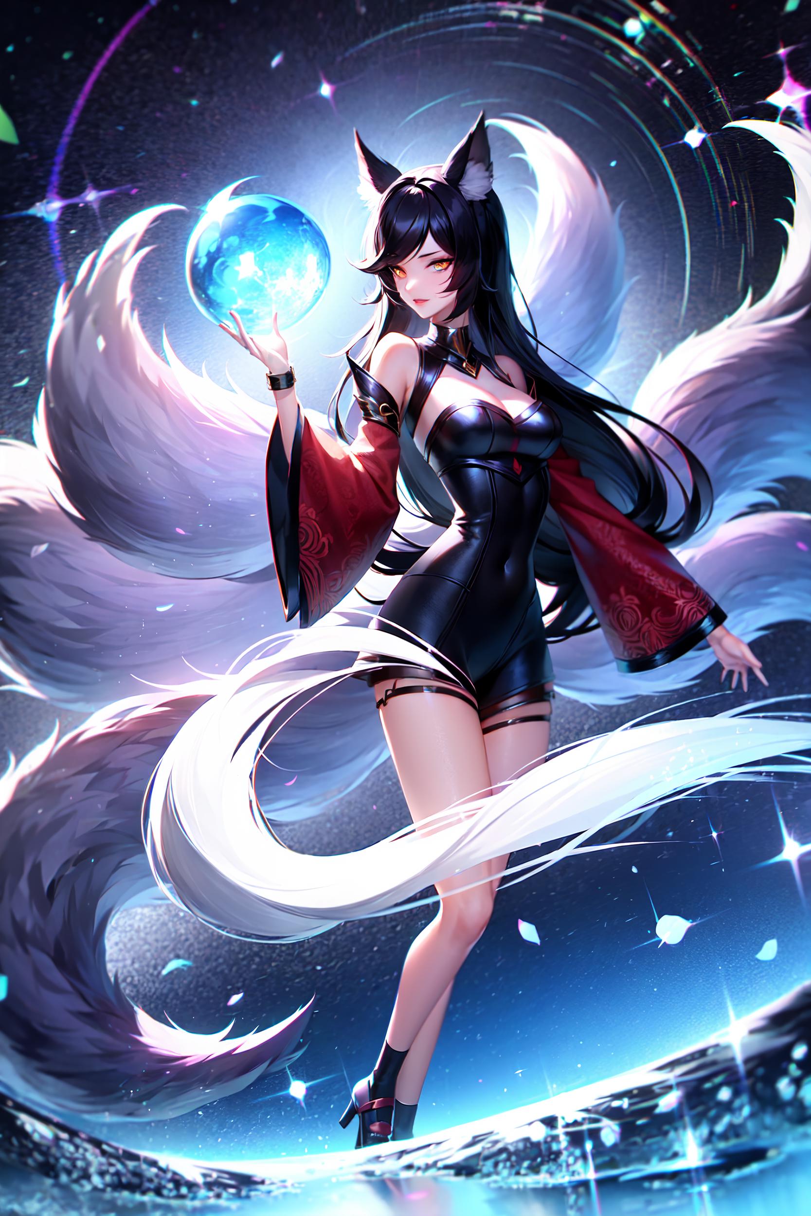 League of Legends Ahri Anime Pixiv Riot Games, nine tailed fox, purple, cg  Artwork, black Hair png | PNGWing